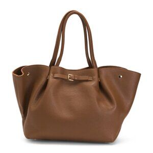 LA VIA Made In Italy Leather East West Tote Wing Detail Tab Closure